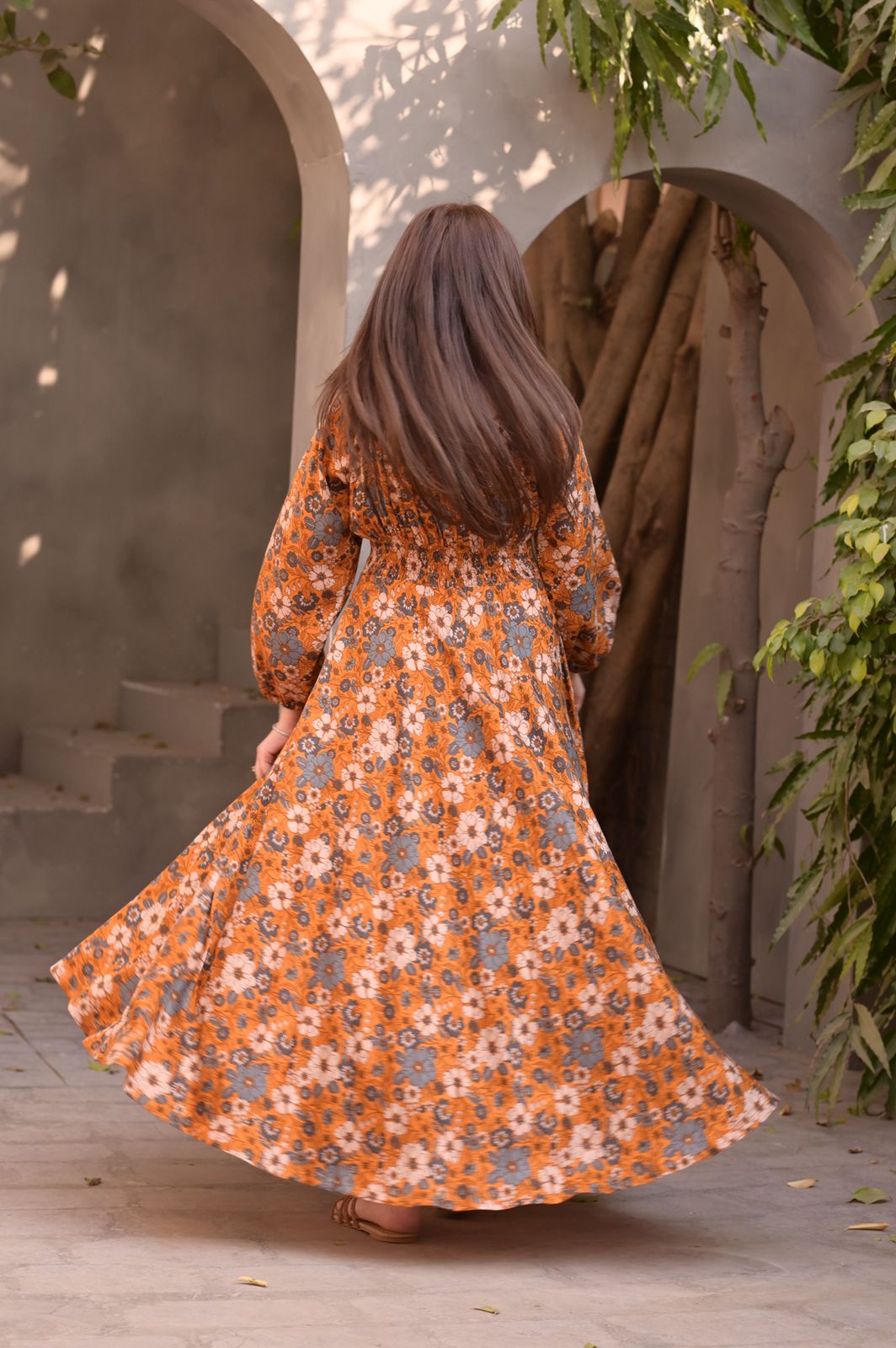 Marina-Mustard Floral Dress - Image 9