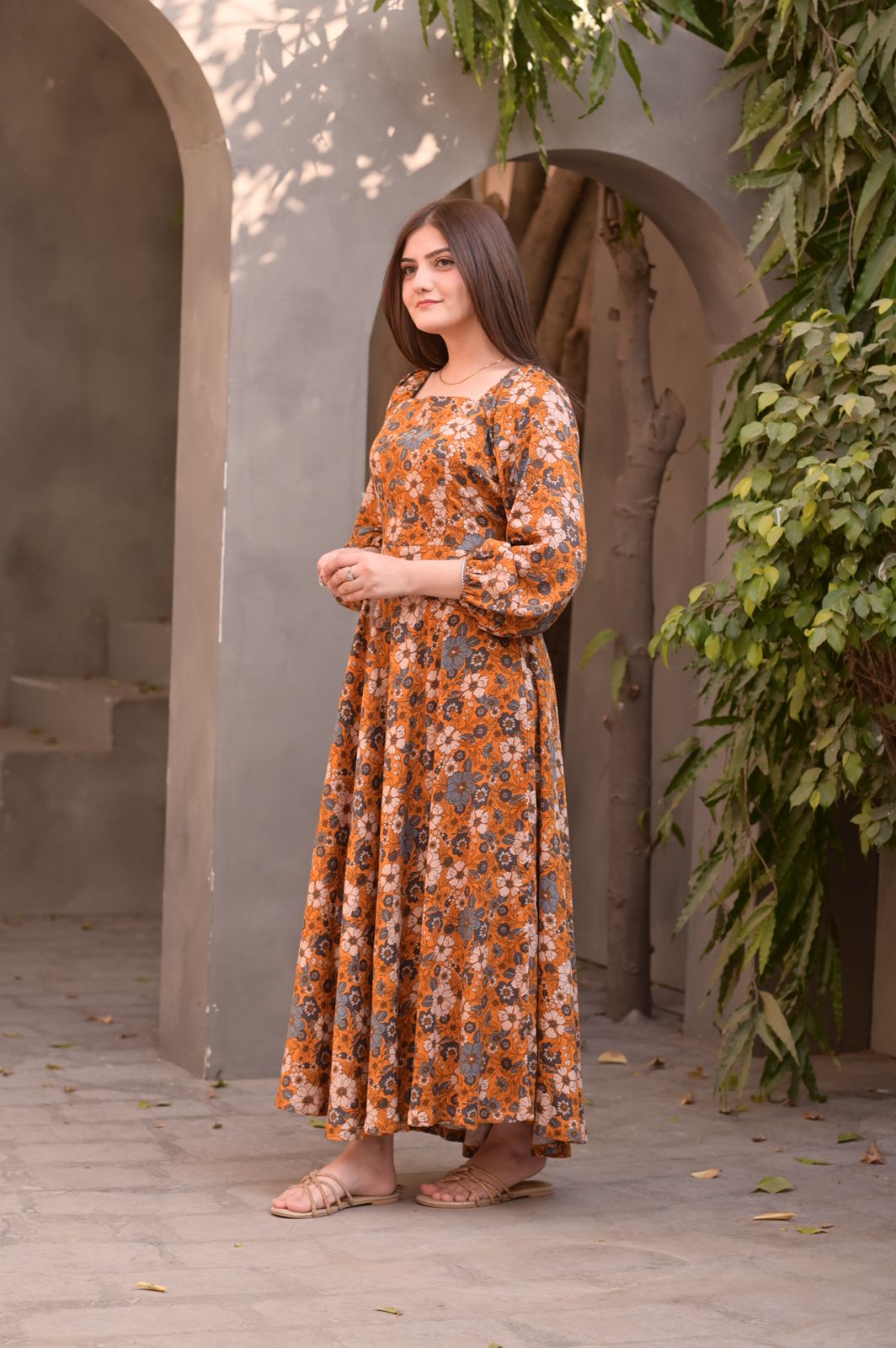 Marina-Mustard Floral Dress - Image 6