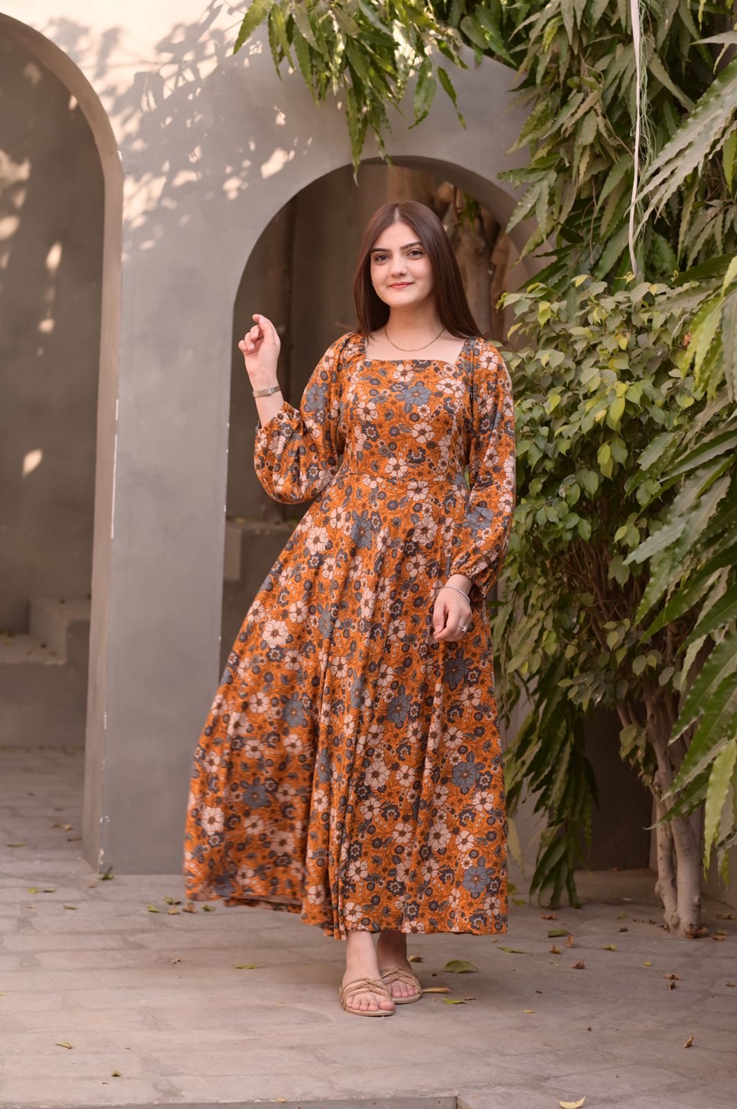 Marina-Mustard Floral Dress