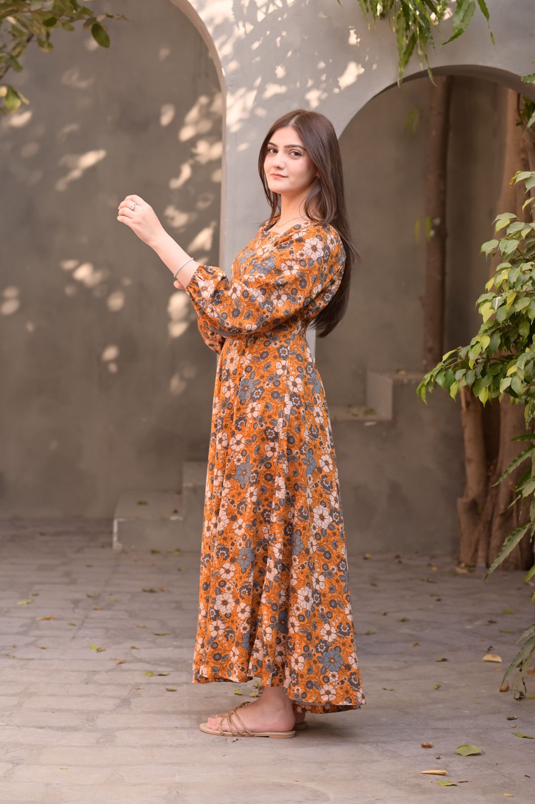 Marina-Mustard Floral Dress - Image 2