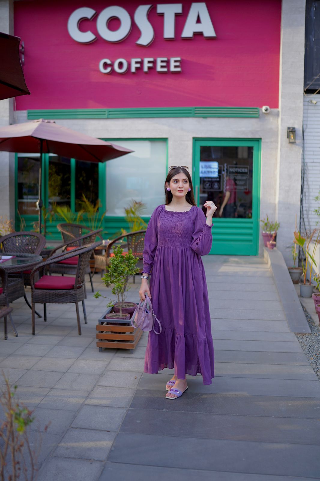 Premium Lawn Purple Smock Dress - Image 6