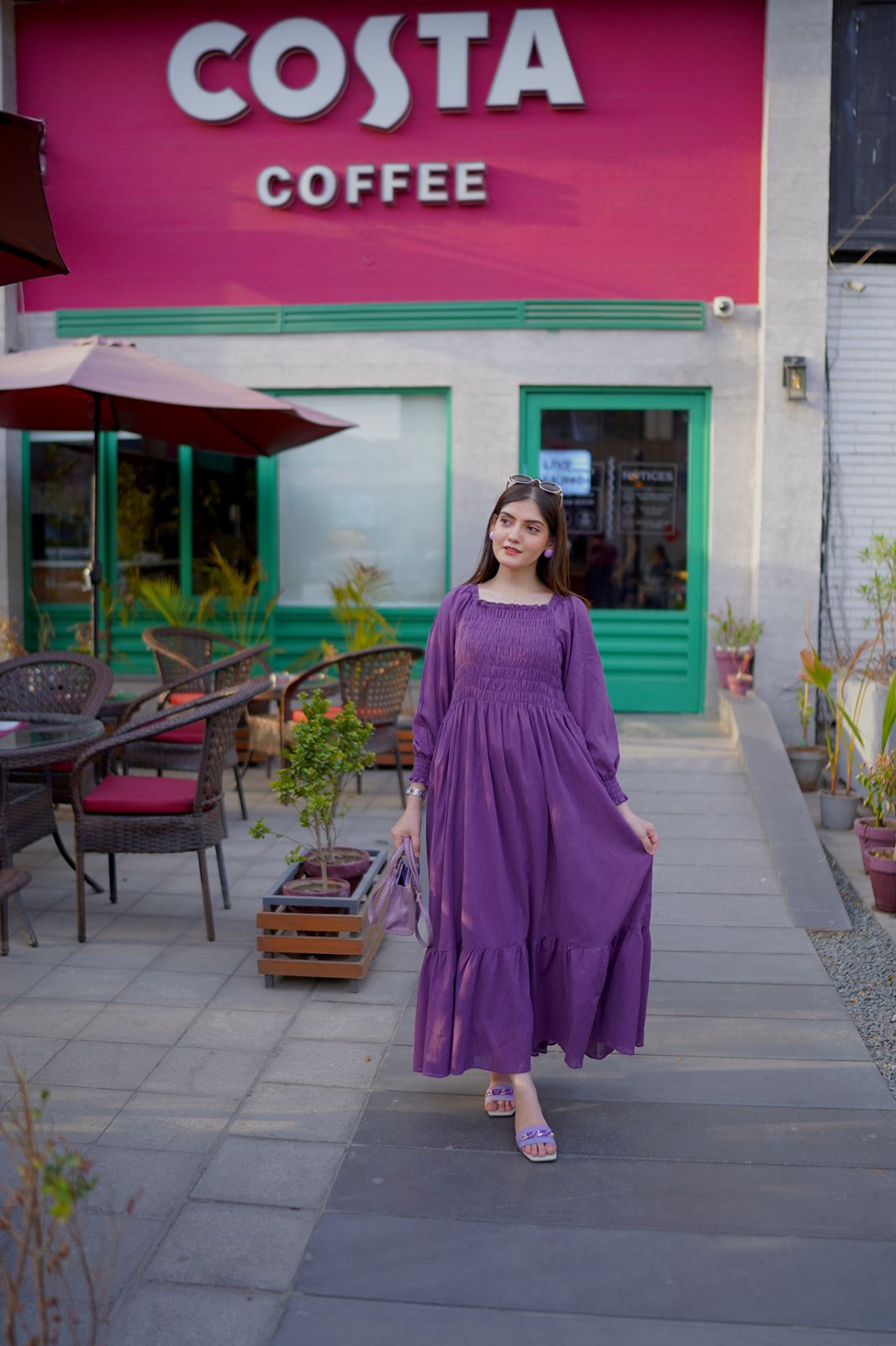 Premium Lawn Purple Smock Dress - Image 4