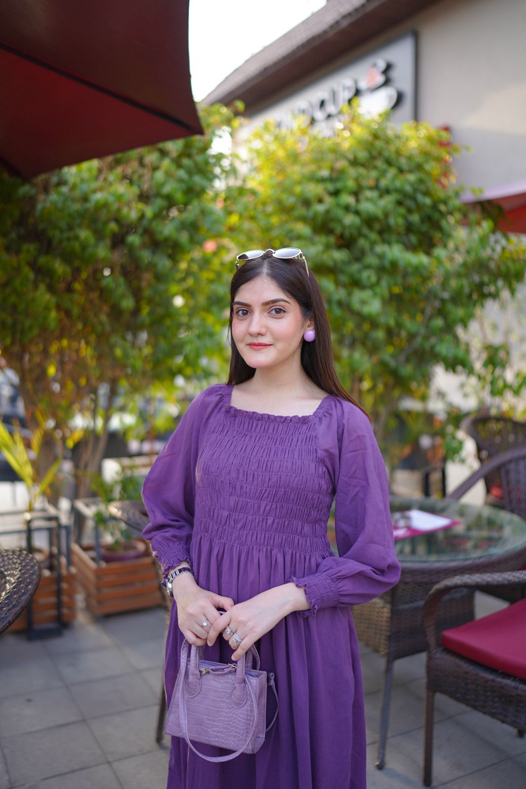 Premium Lawn Purple Smock Dress - Image 3