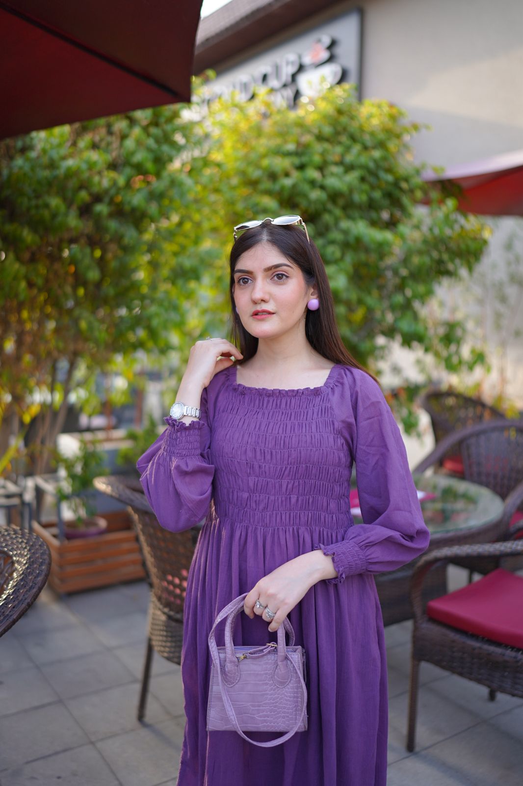 Premium Lawn Purple Smock Dress - Image 2