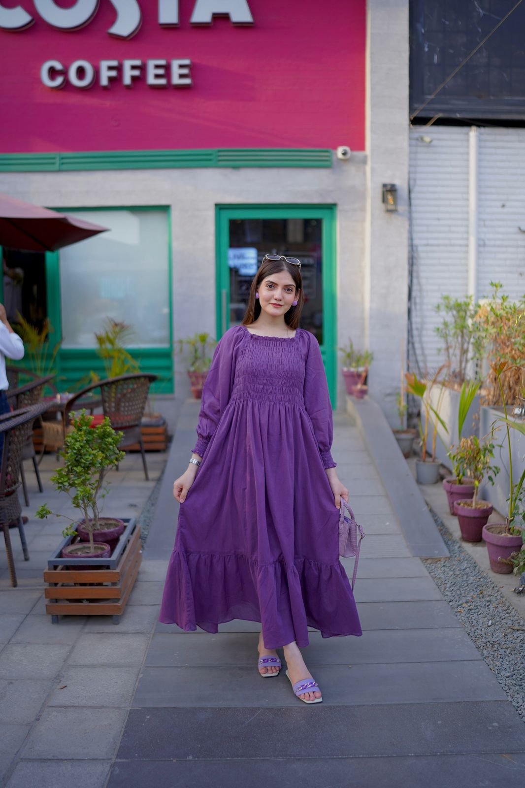 Premium Lawn Purple Smock Dress - Image 5