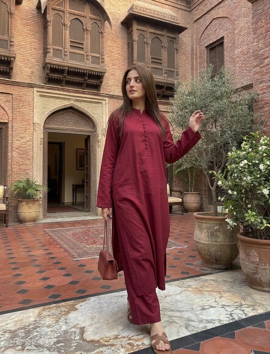 Maroon Long Shirt Coord Set - Image 5