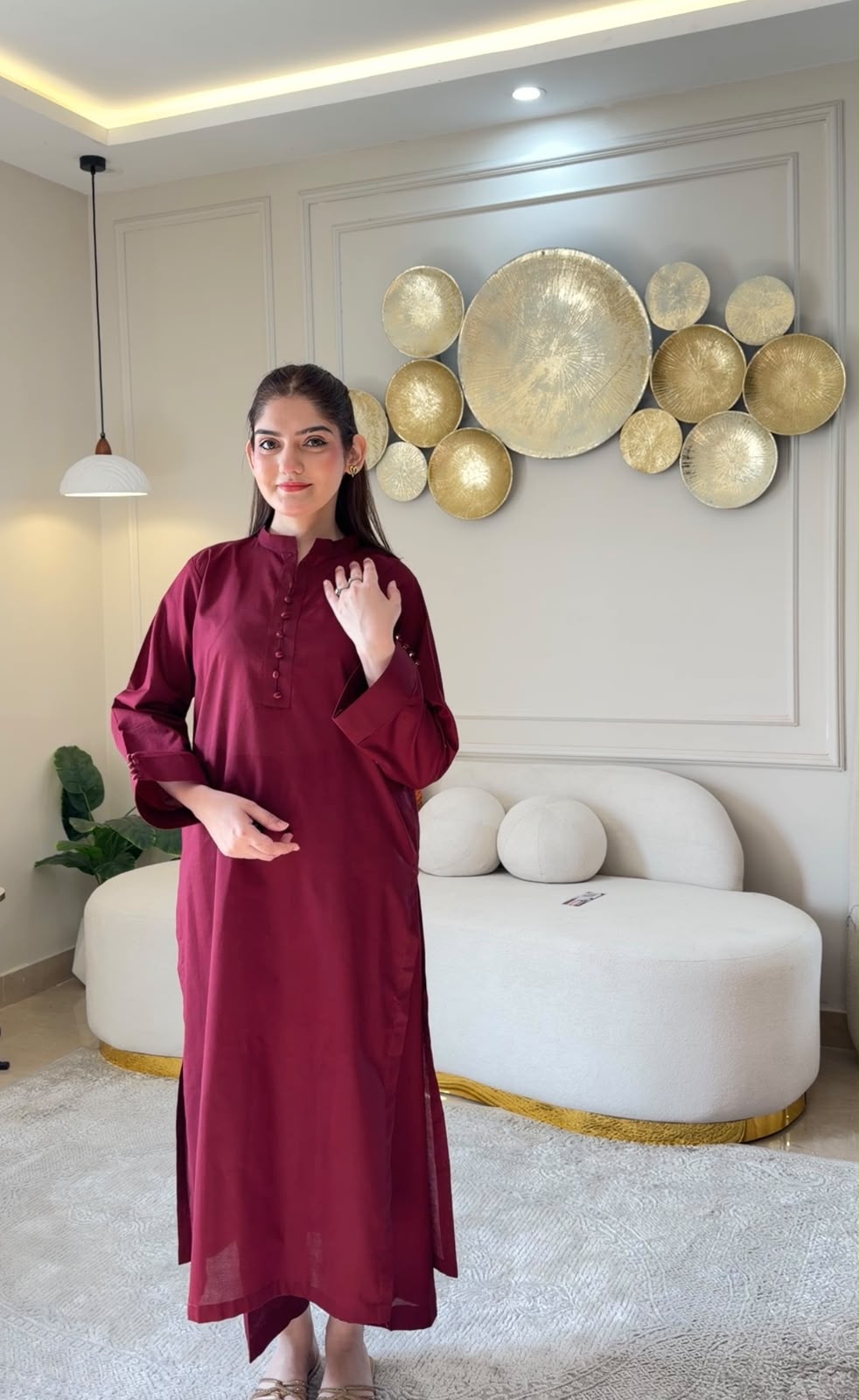 COTTON LAWN-Maroon Classic Coord Set - Image 6