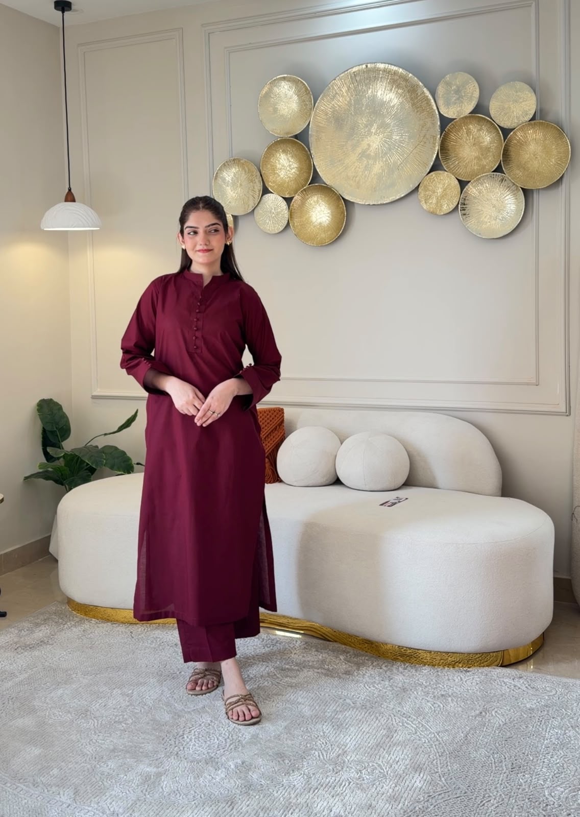 COTTON LAWN-Maroon Classic Coord Set