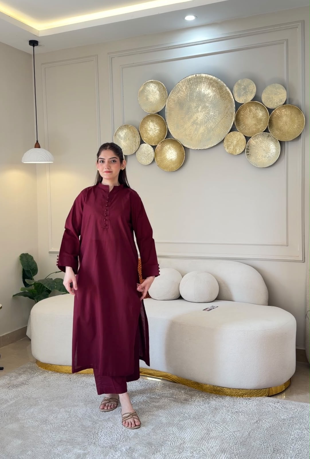 COTTON LAWN-Maroon Classic Coord Set - Image 4