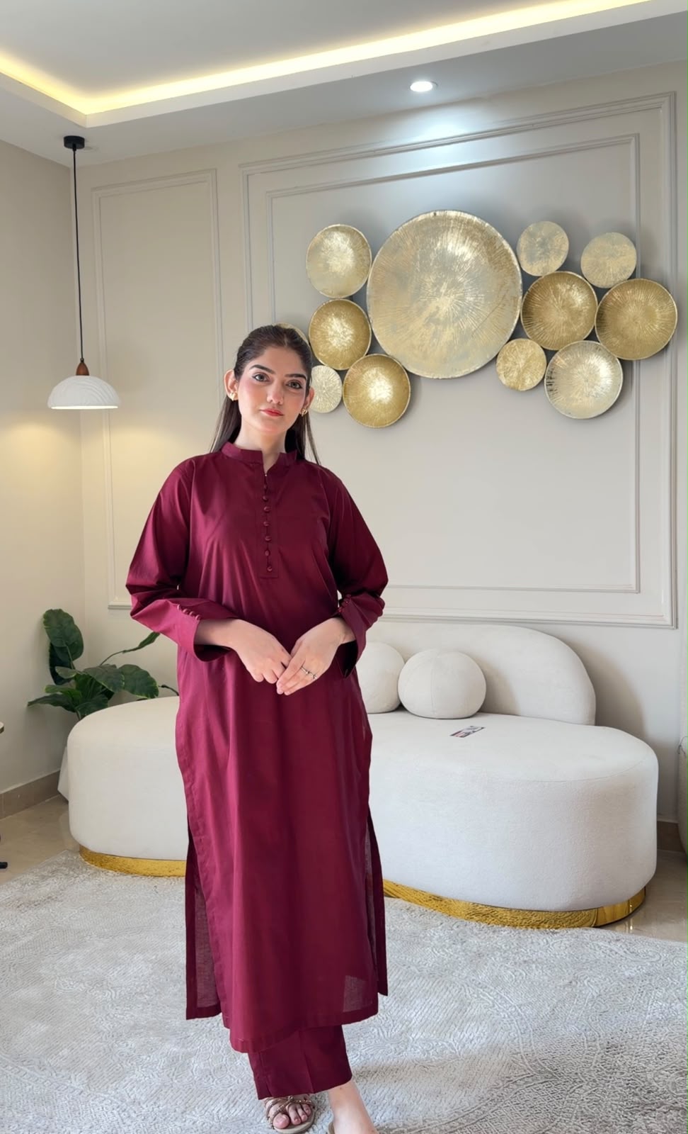 COTTON LAWN-Maroon Classic Coord Set - Image 7