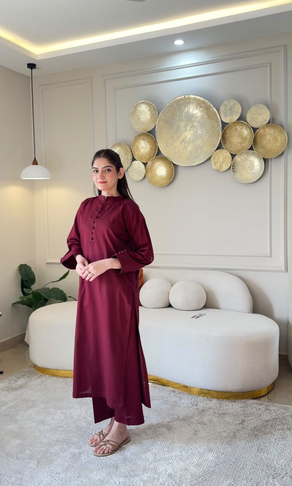 COTTON LAWN-Maroon Classic Coord Set - Image 3