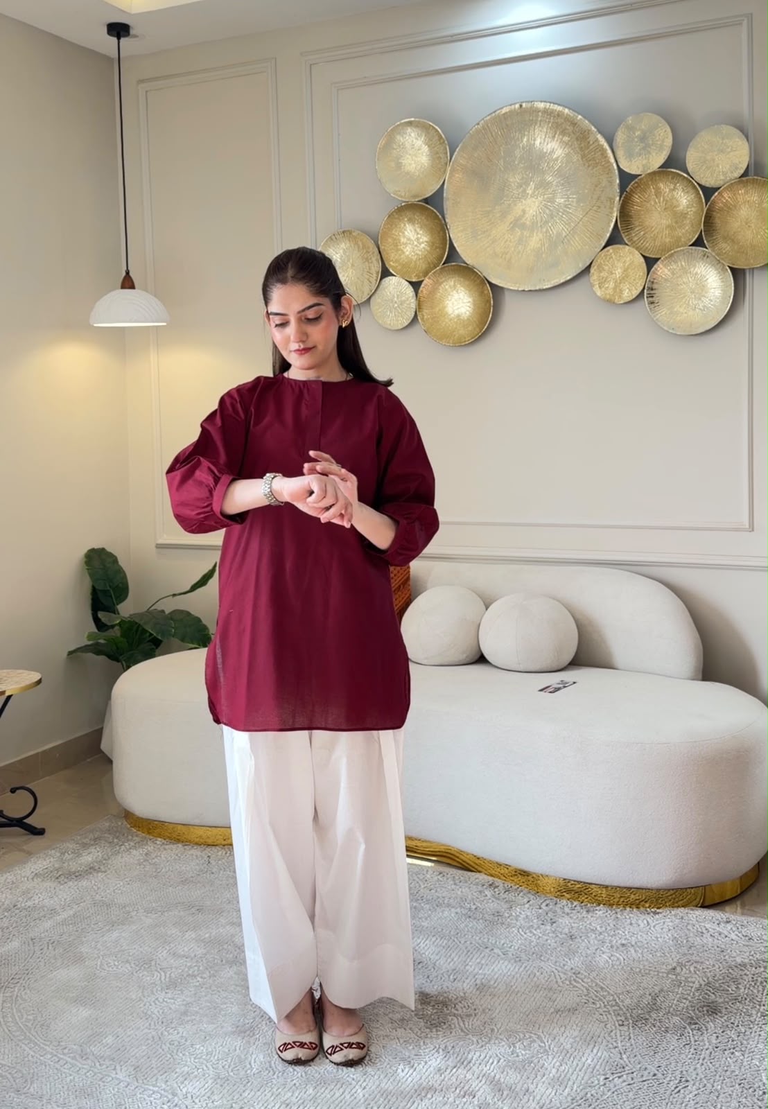 Cotton Lawn Maroon Shirt - Image 5
