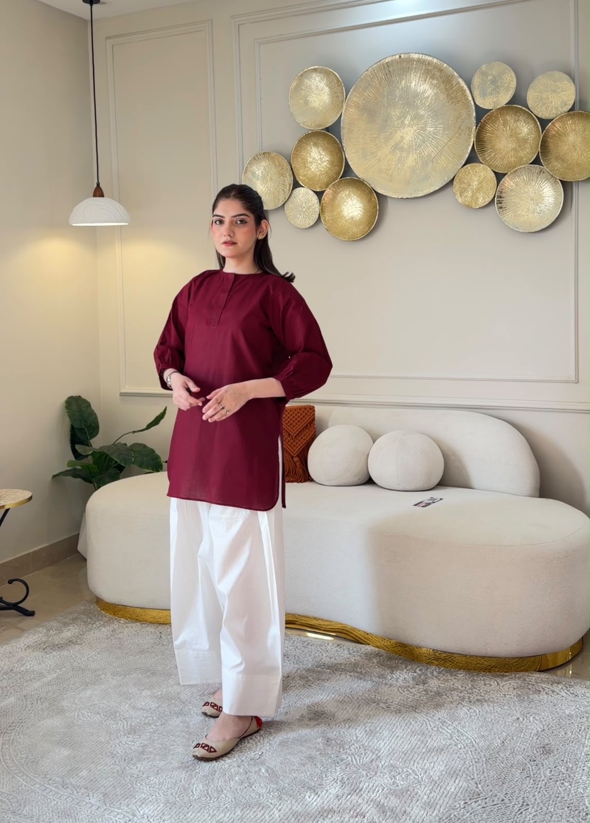 Cotton Lawn Maroon Shirt - Image 4