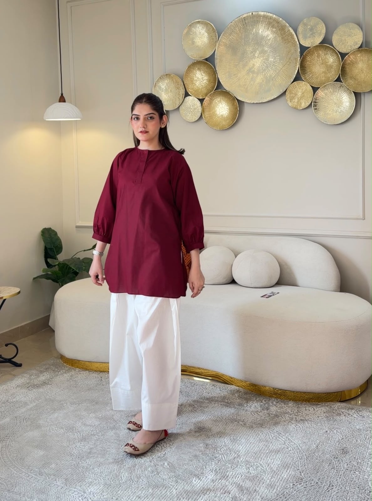 Cotton Lawn Maroon Shirt - Image 3