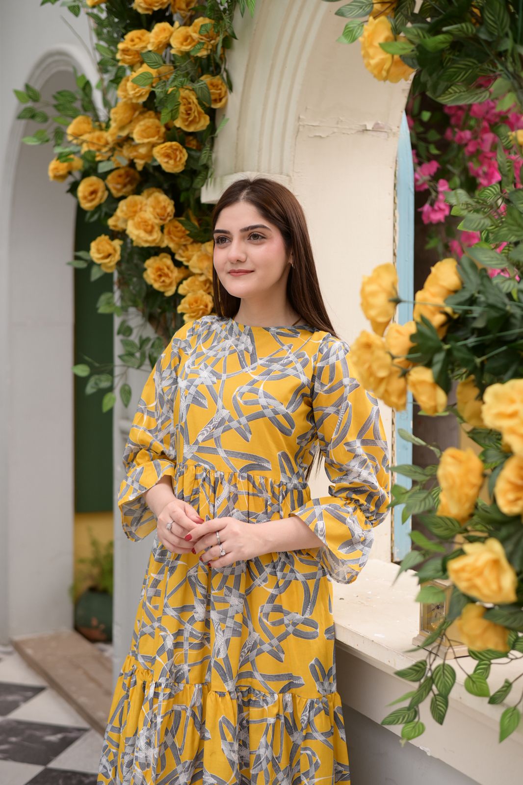 Lawn-Yellow Grey Printed Dress - Image 6