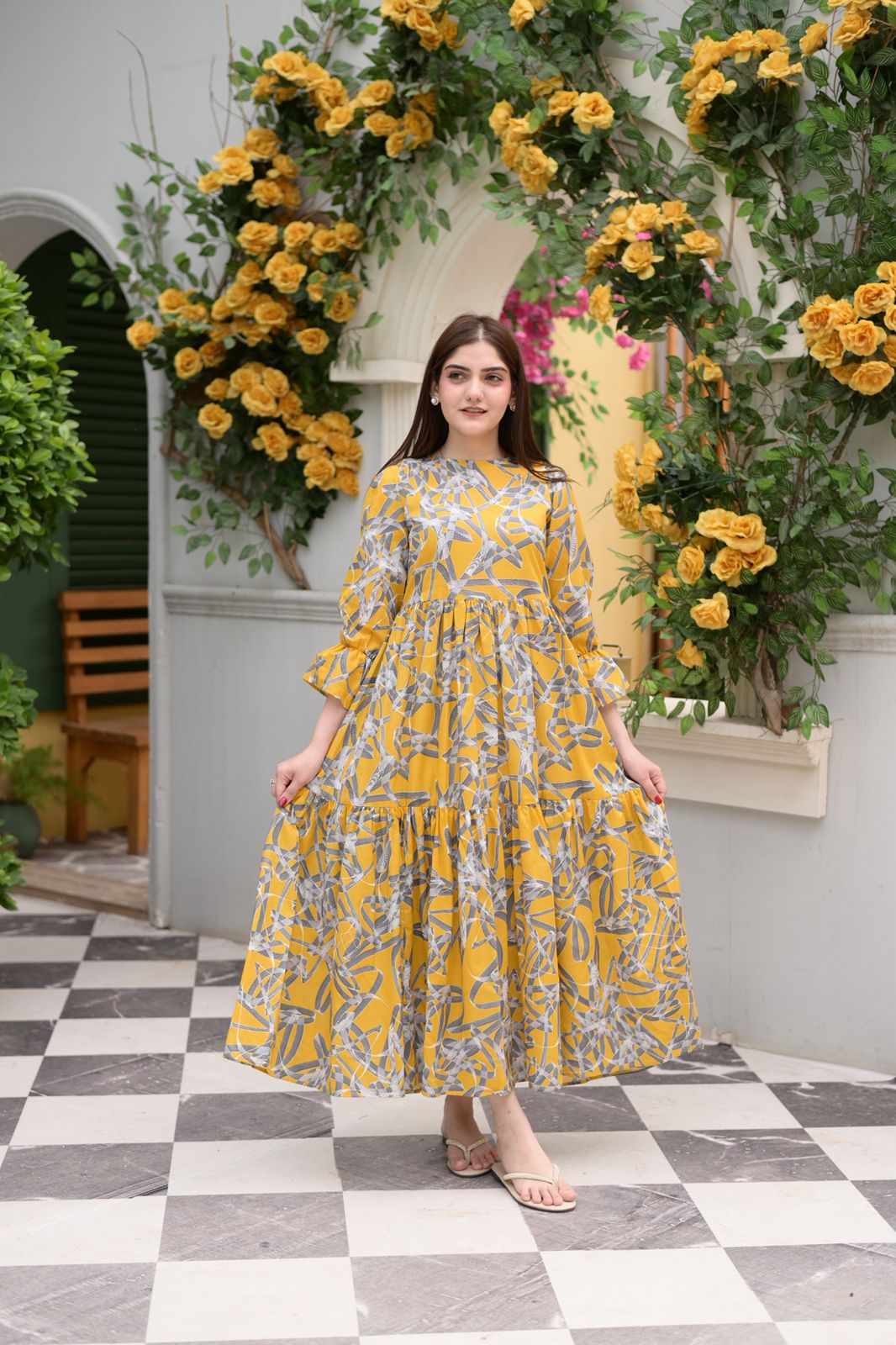 Lawn-Yellow Grey Printed Dress - Image 5
