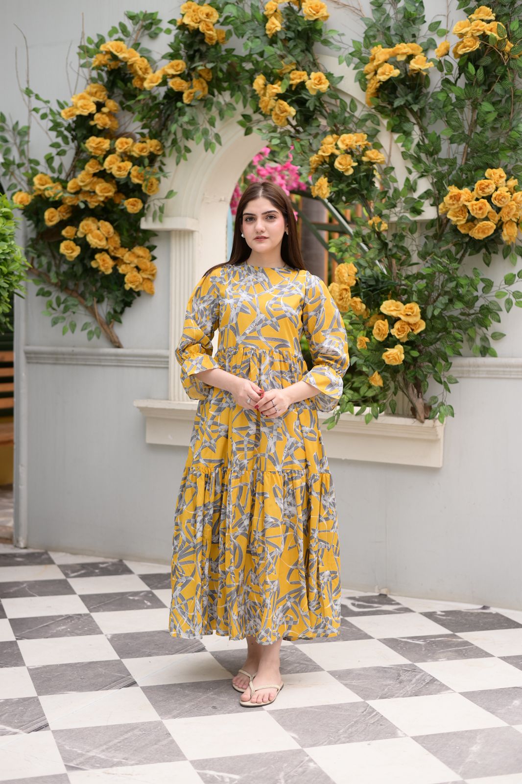 Lawn-Yellow Grey Printed Dress - Image 2