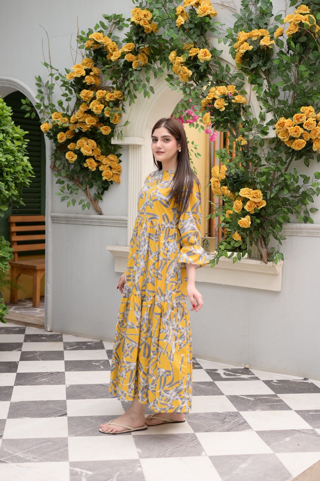 Lawn-Yellow Grey Printed Dress - Image 4
