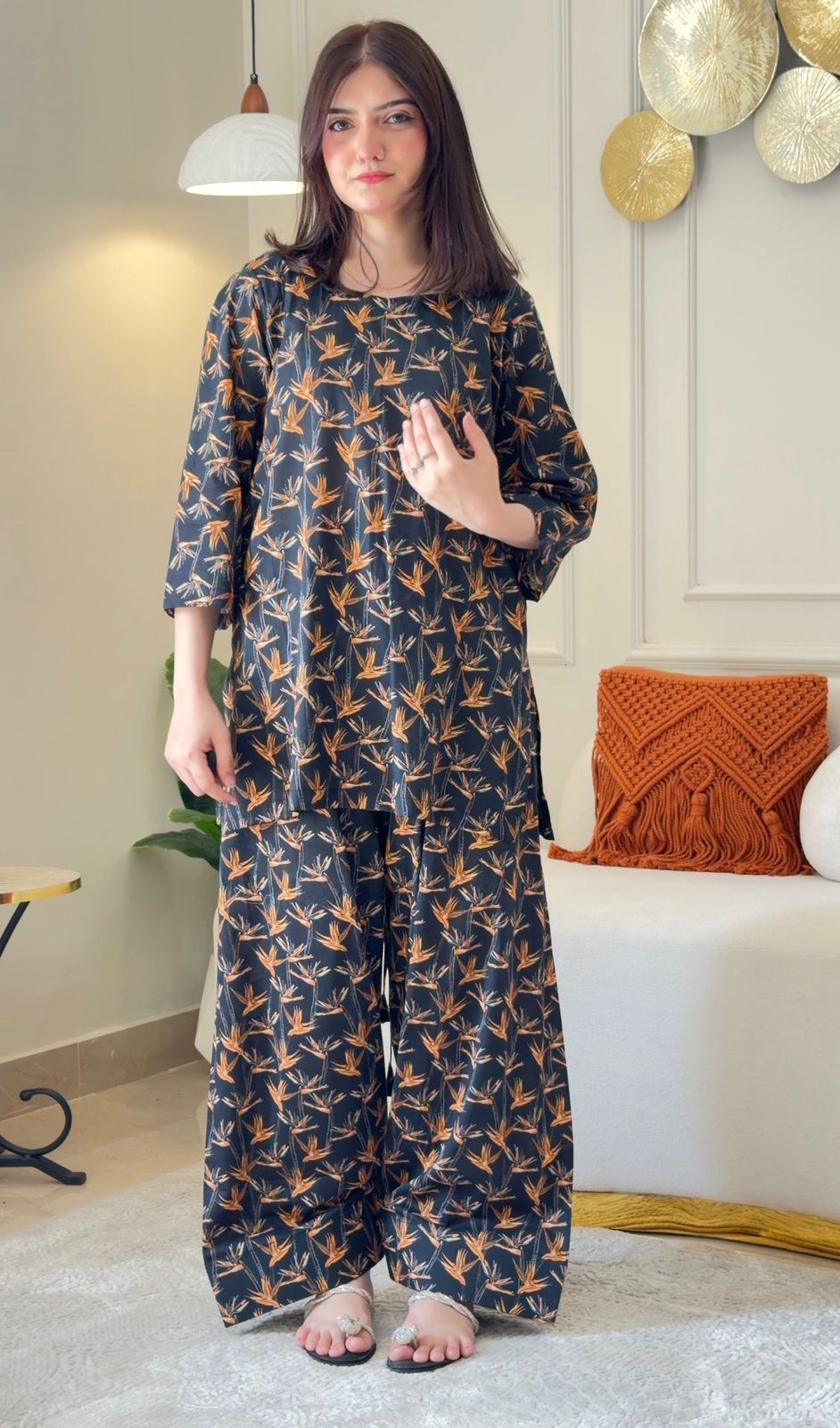Lawn-Black Mustard Floral Farshi Shalwar Kameez