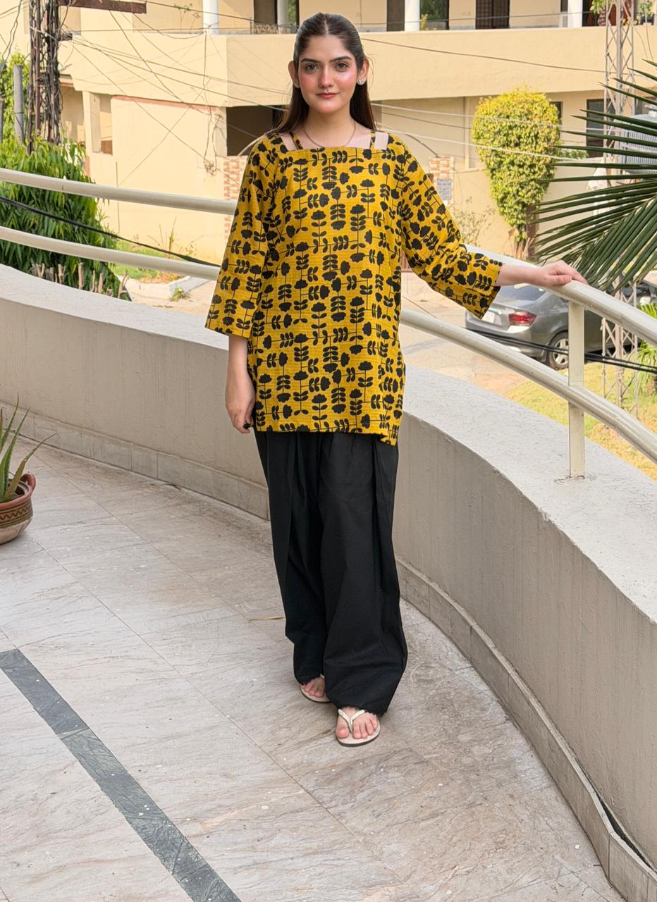 Doria Lawn-Mustard Black Floral (SHIRT) - Image 4