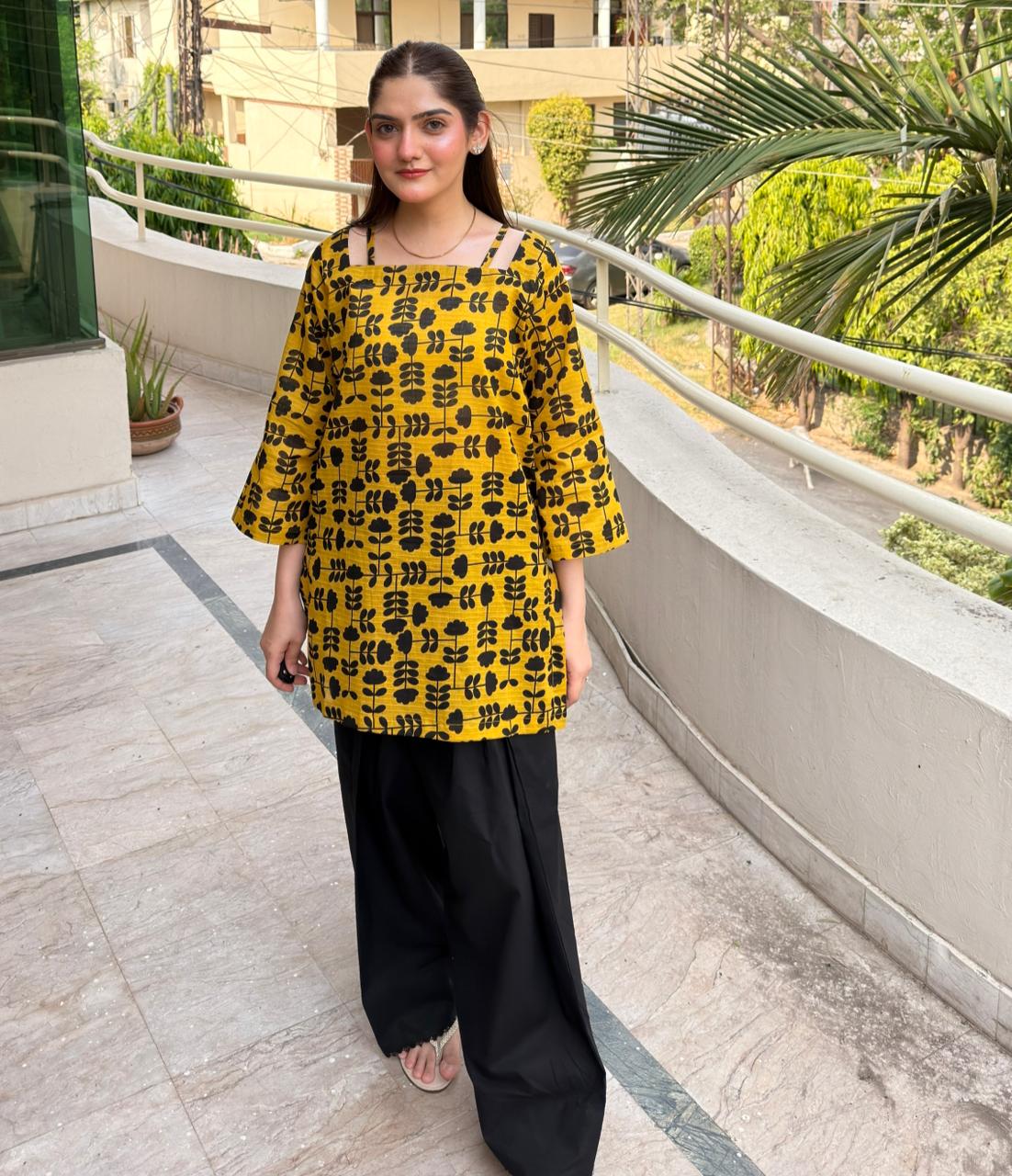 Doria Lawn-Mustard Black Floral (SHIRT) - Image 5