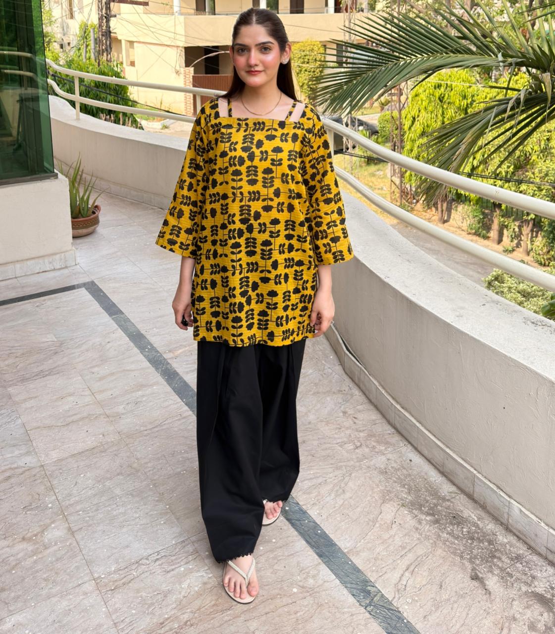 Doria Lawn-Mustard Black Floral (SHIRT)