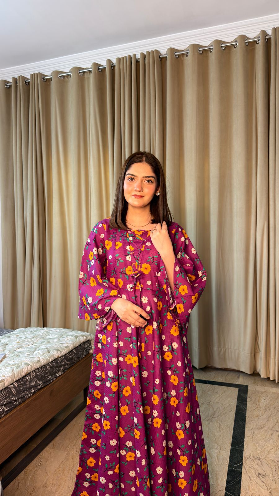 LAWN-Deep Purple Floral Dress - Image 6