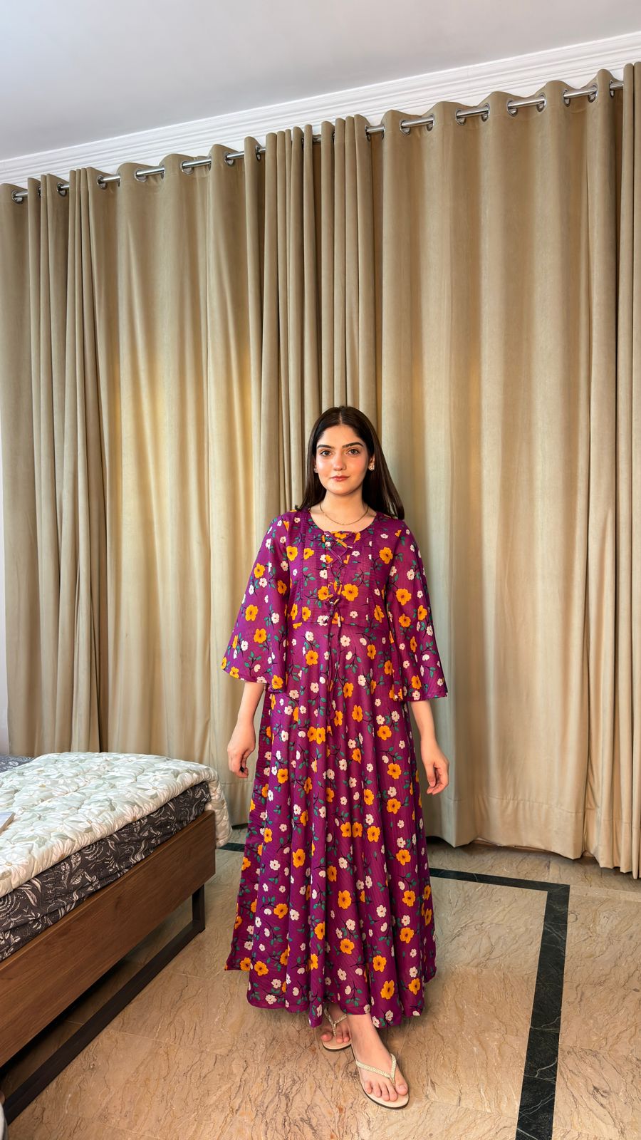LAWN-Deep Purple Floral Dress - Image 5