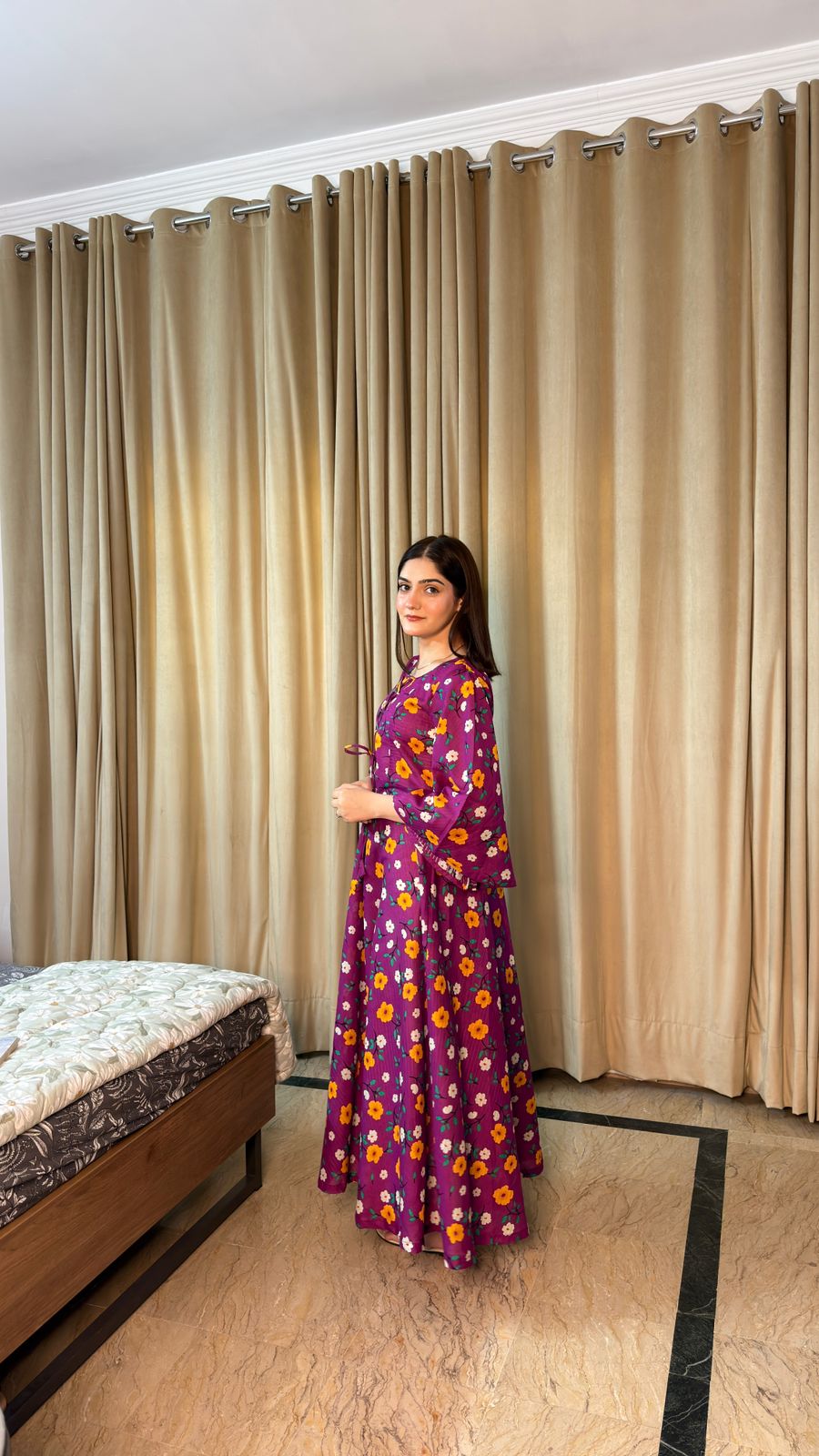 LAWN-Deep Purple Floral Dress - Image 4