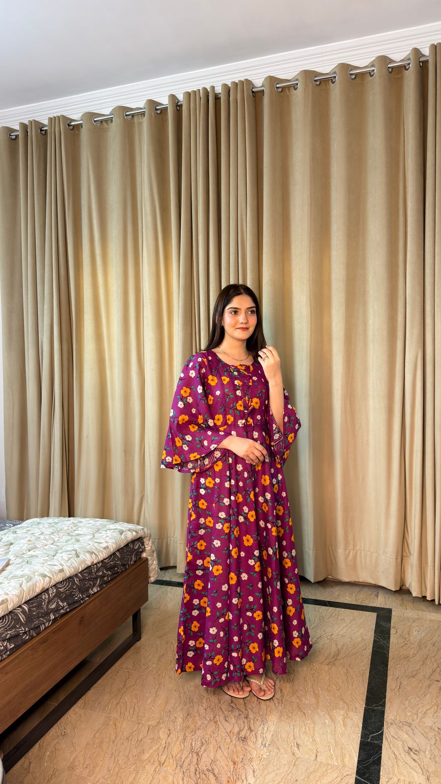 LAWN-Deep Purple Floral Dress - Image 7