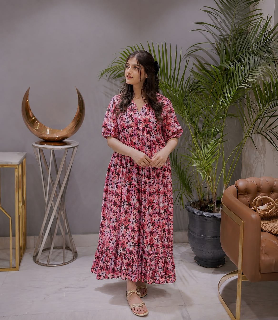 Lawn-Pink Floral Dress