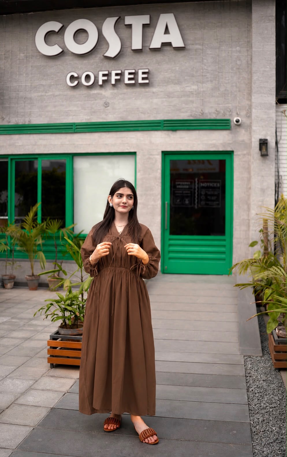 Cotton Lawn- Brown Solid Dress - Image 4