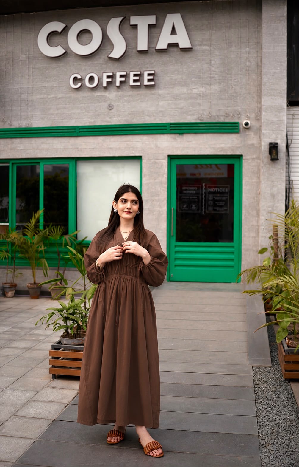 Cotton Lawn- Brown Solid Dress - Image 5