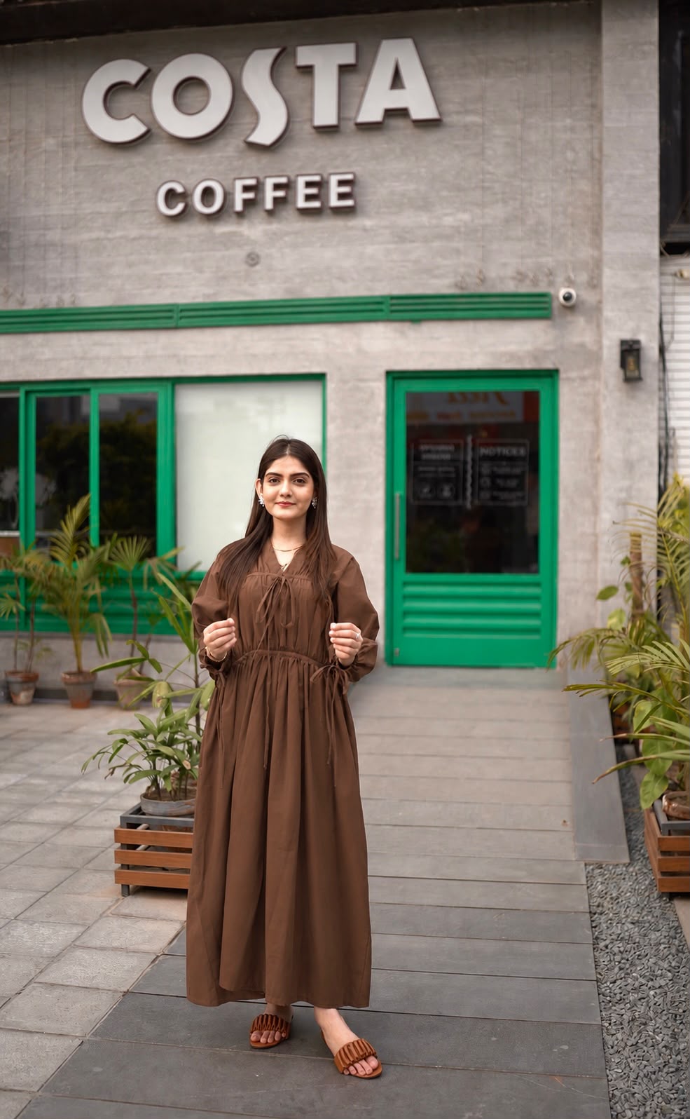 Cotton Lawn- Brown Solid Dress