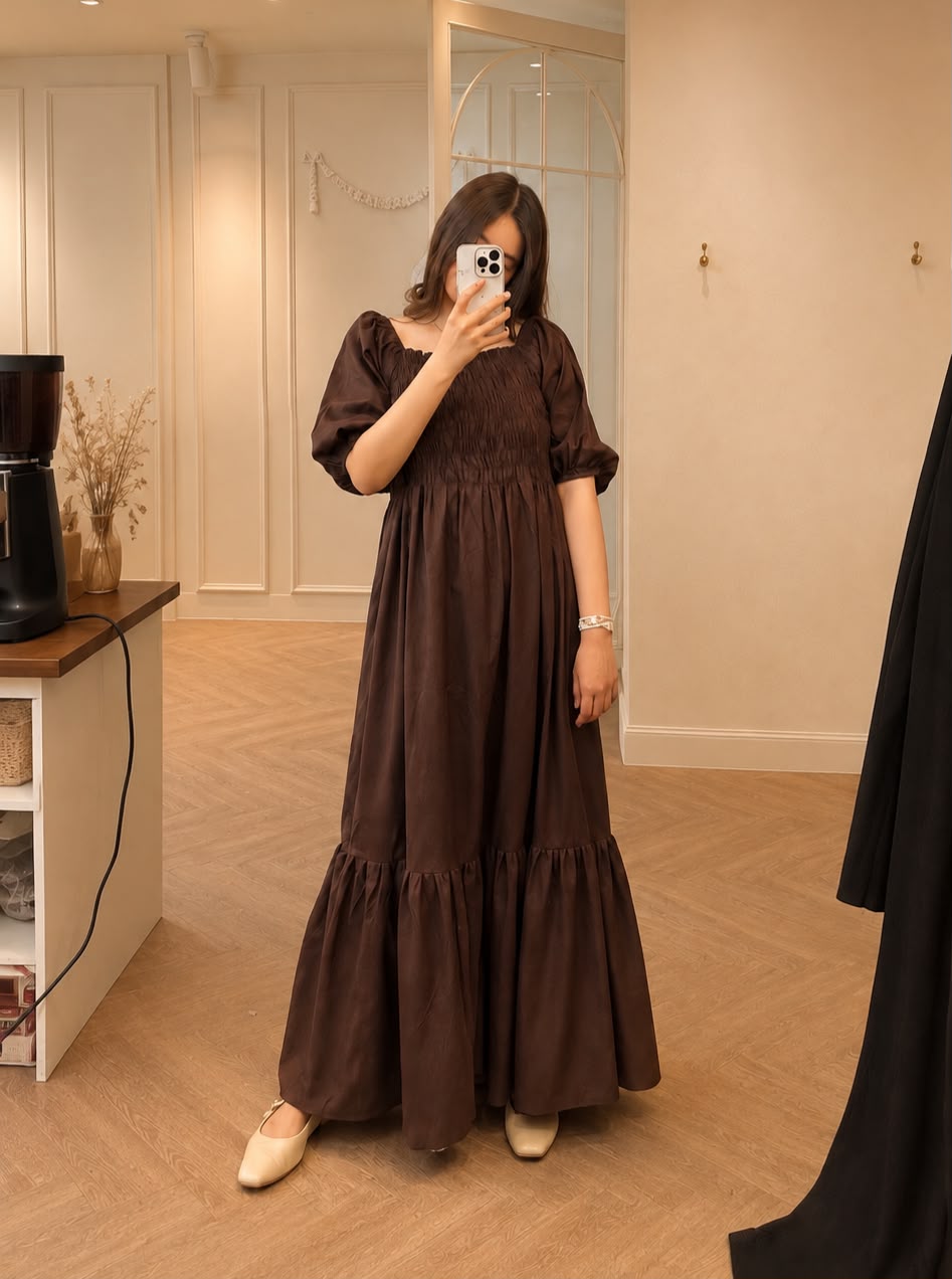 Cotton Lawn- Brown Smock Dress