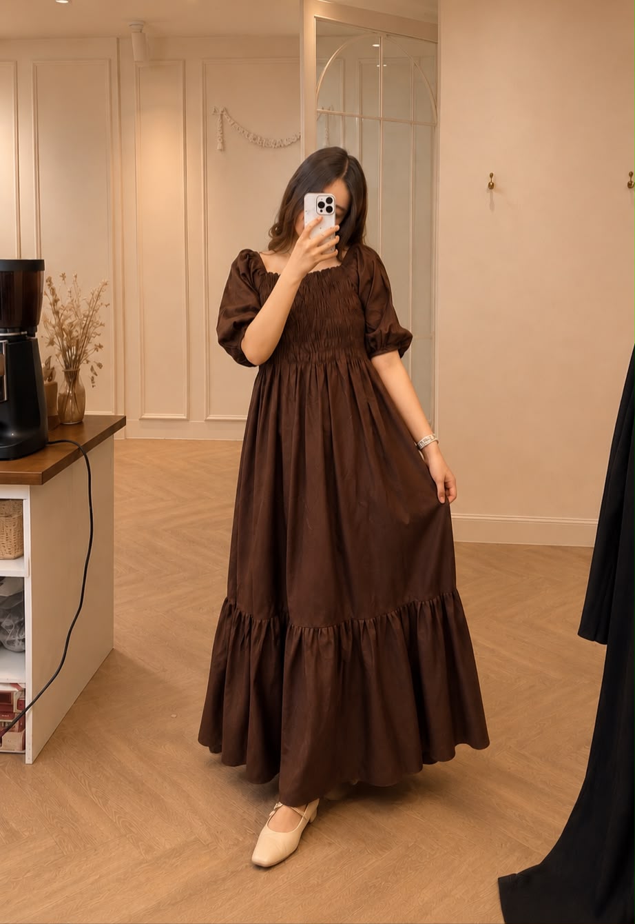 Cotton Lawn- Brown Smock Dress - Image 4
