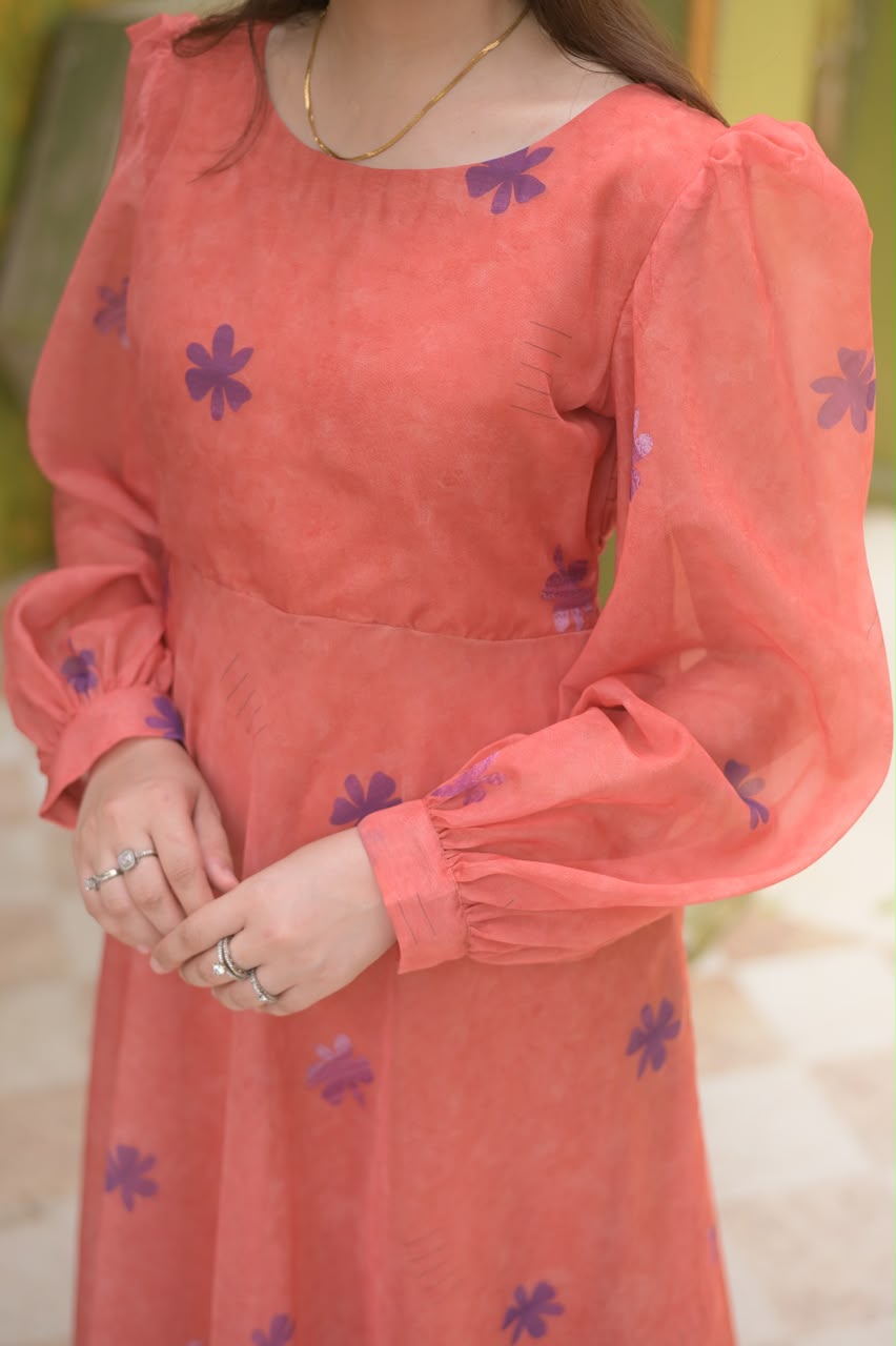 Orange Purple Floral dress - Image 6