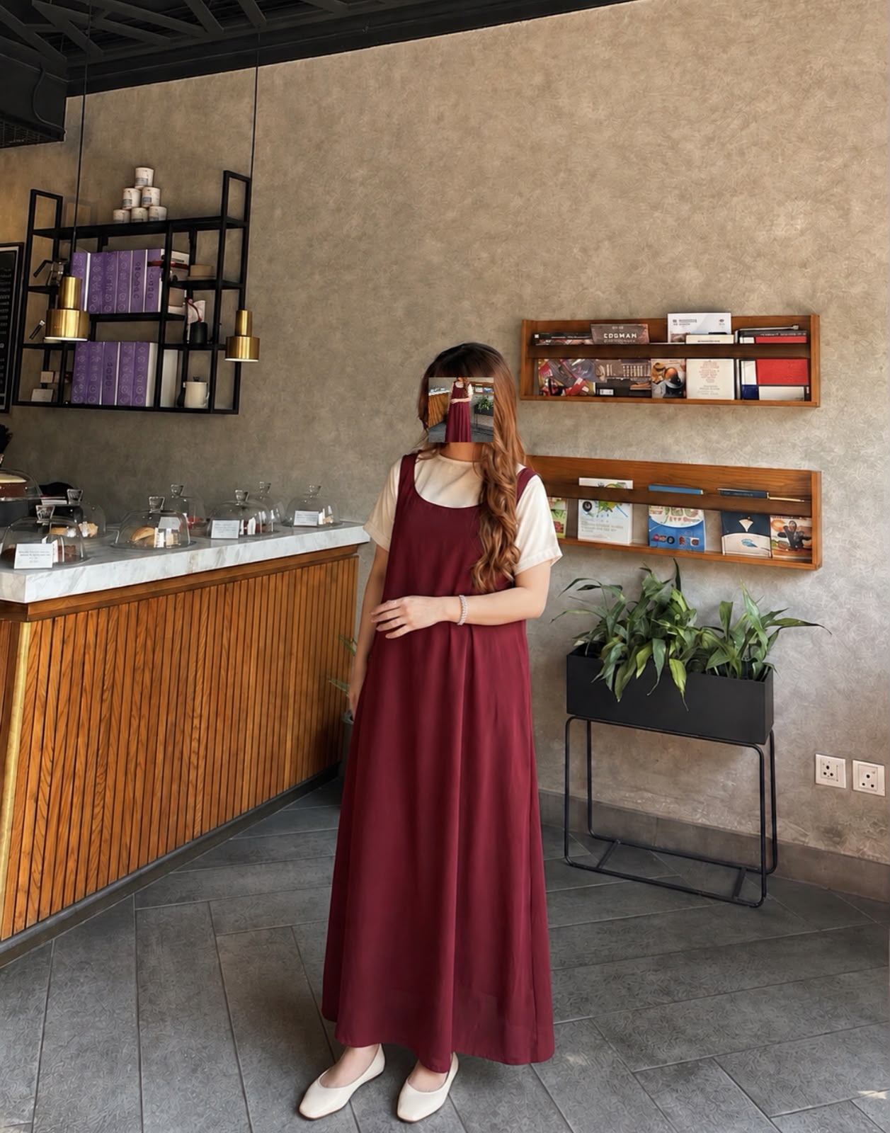 Maroon & white Long dress