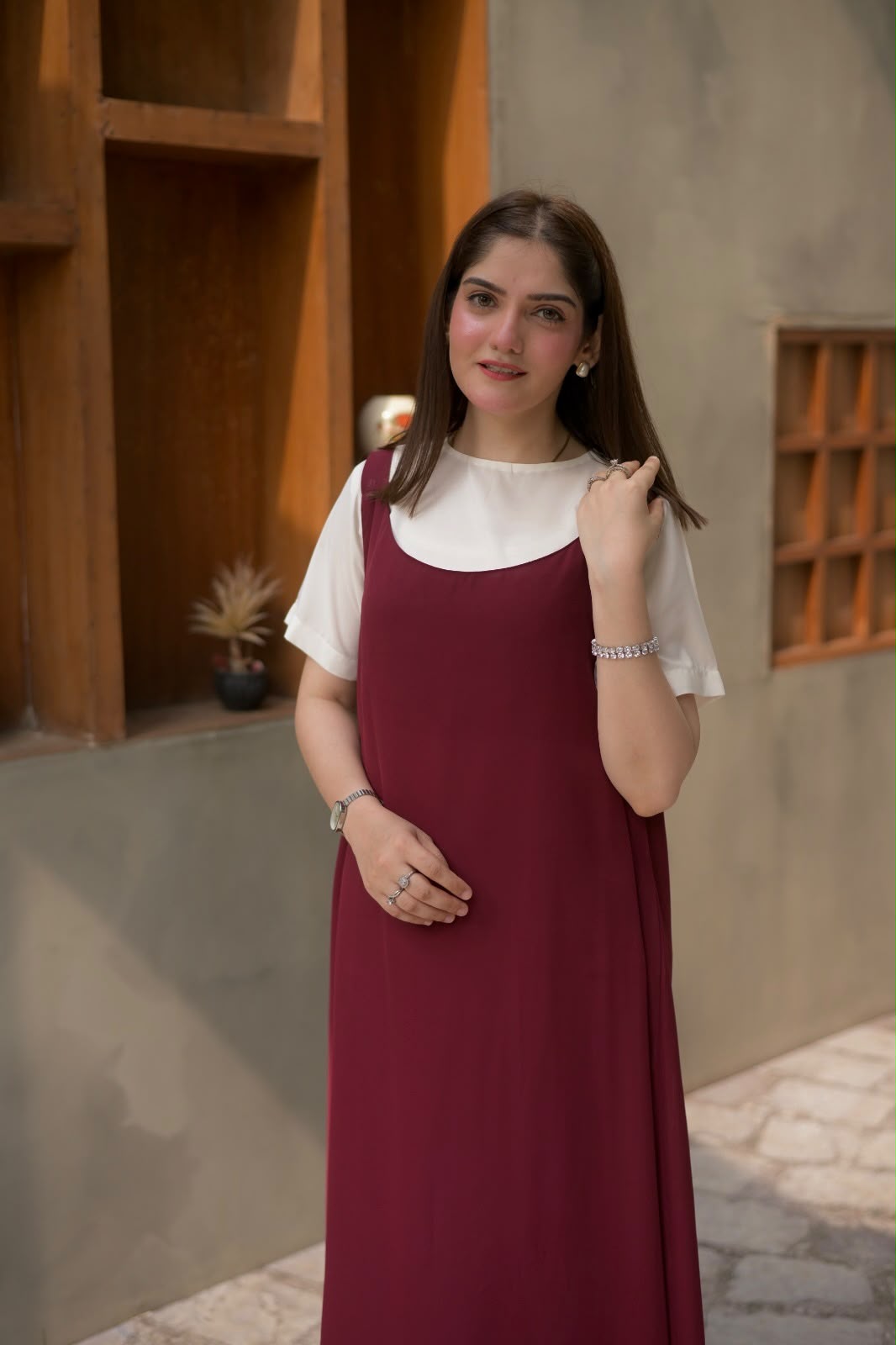 Maroon & white Long dress - Image 6