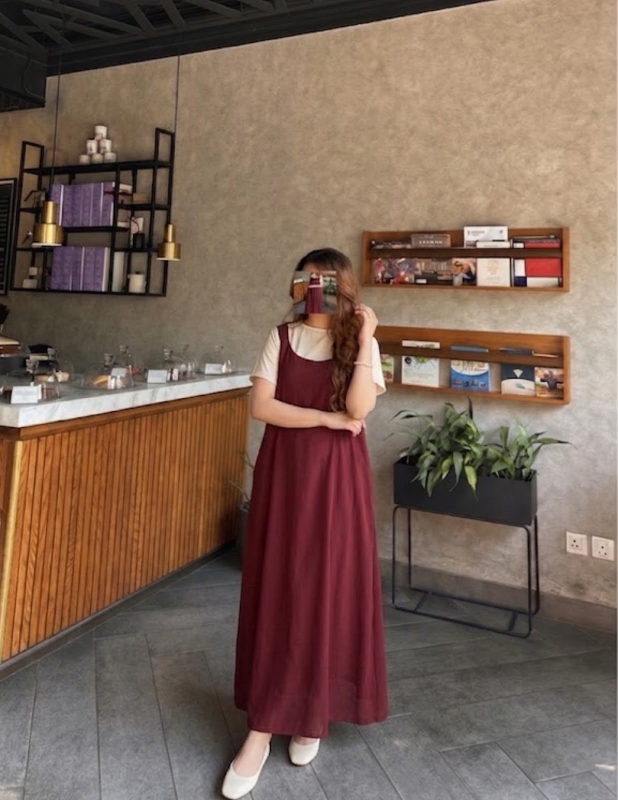 Maroon & white Long dress - Image 8