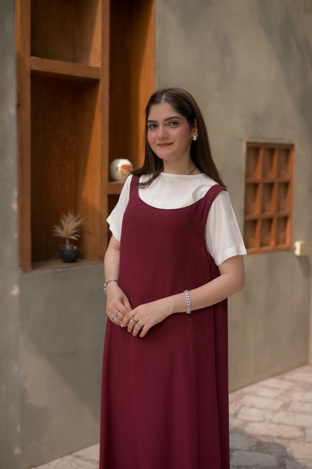 Maroon & white Long dress - Image 2