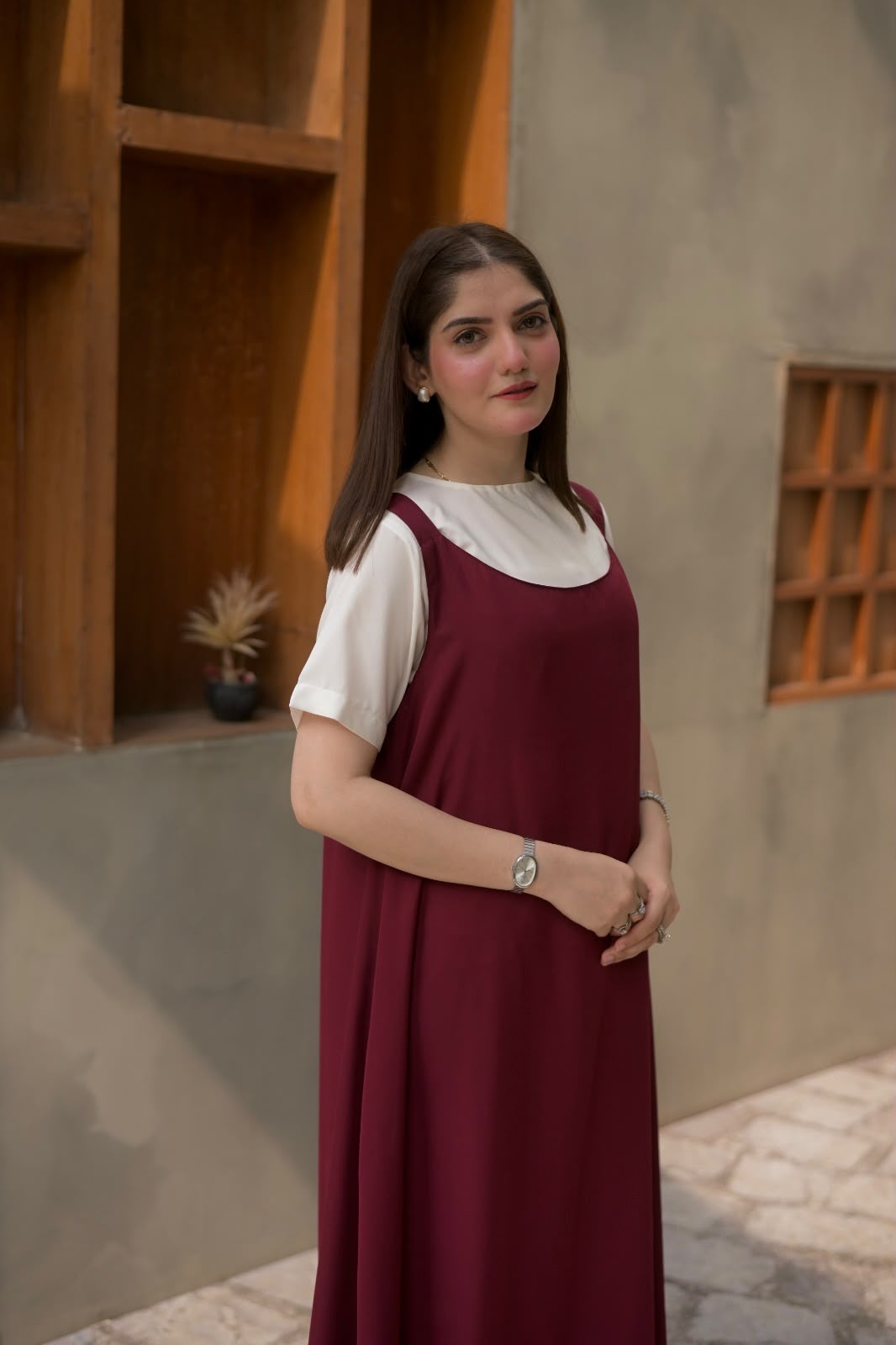 Maroon & white Long dress - Image 5