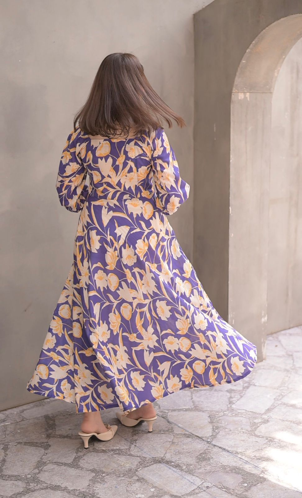 Lawn- Purple Floral Smocked Dress - Image 5