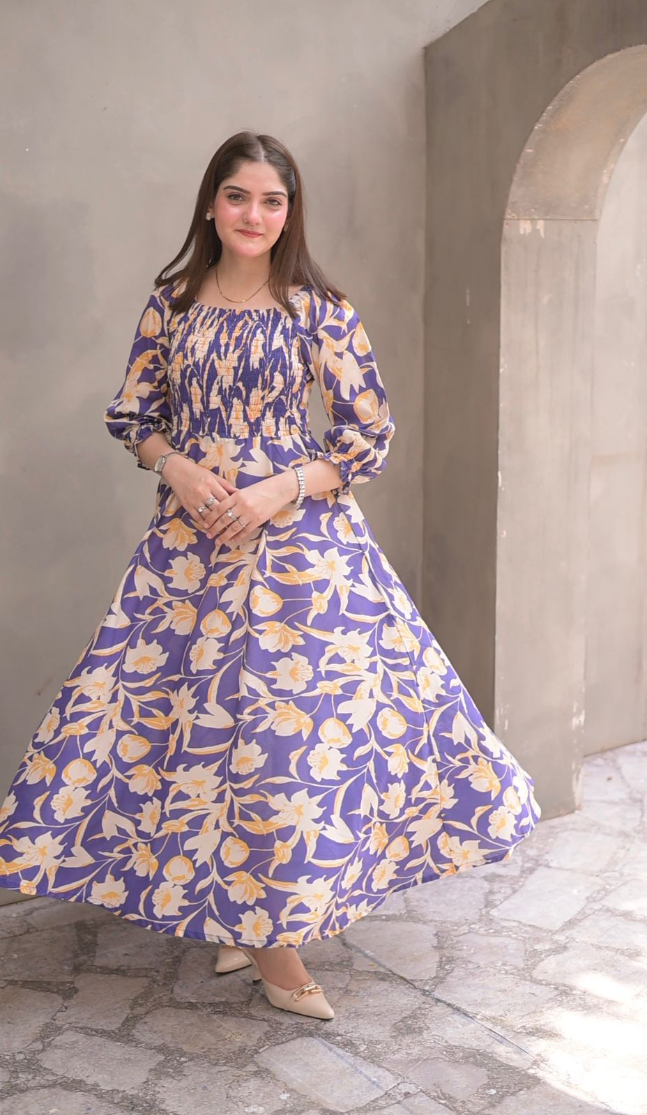 Lawn- Purple Floral Smocked Dress