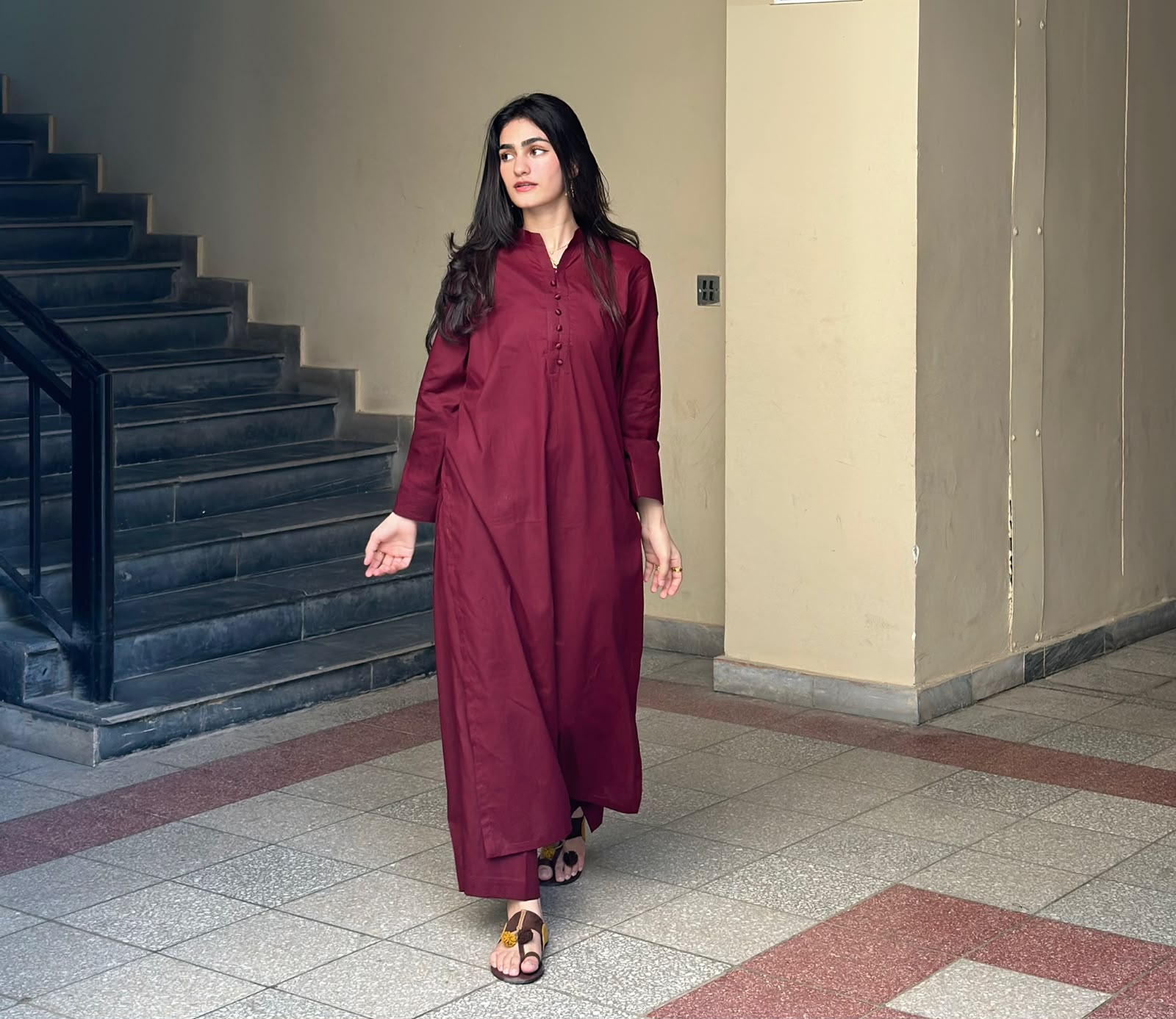 Cotton -Maroon Classic Coord Set.