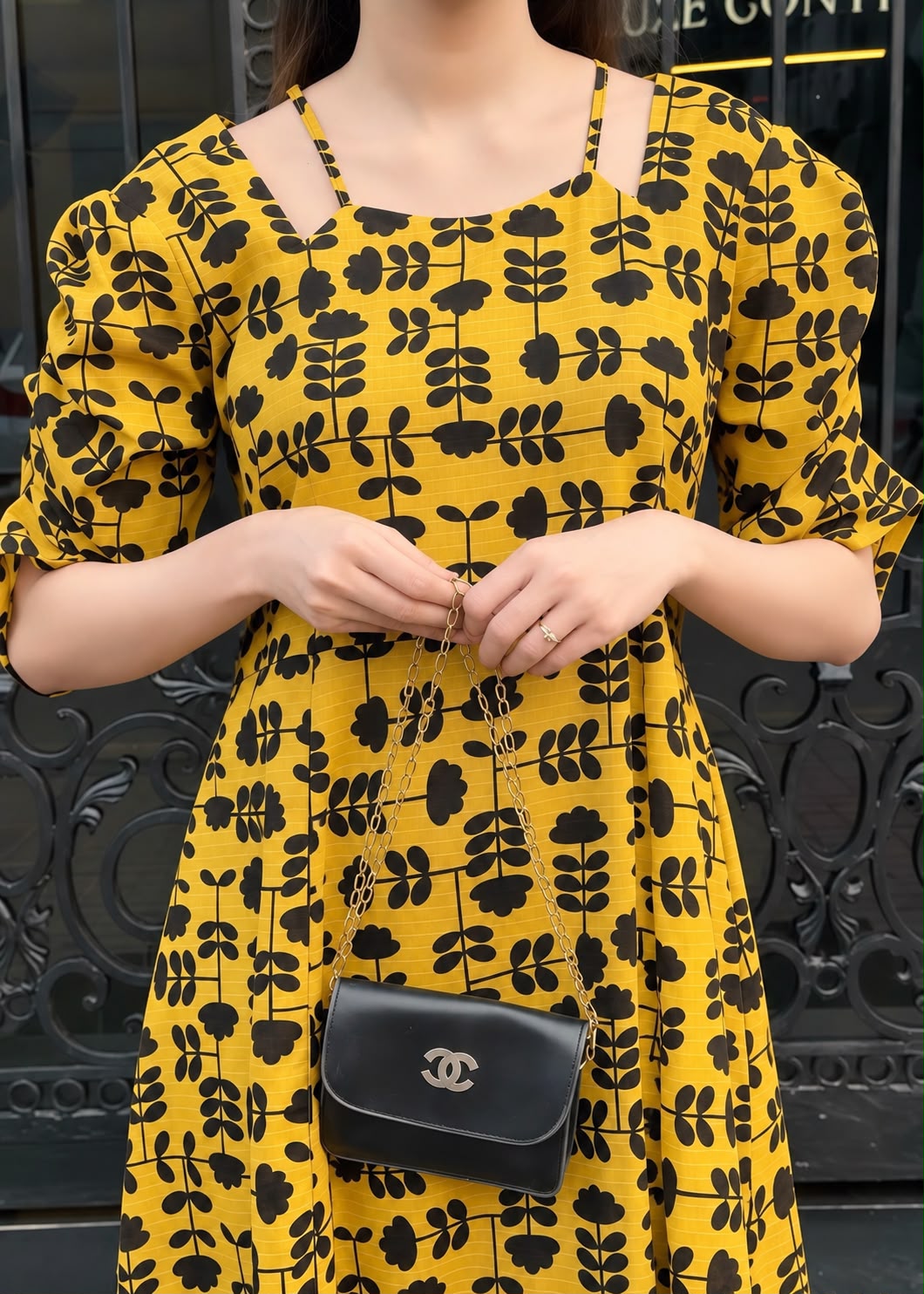 Mustard & Black Floral Dress - Image 5