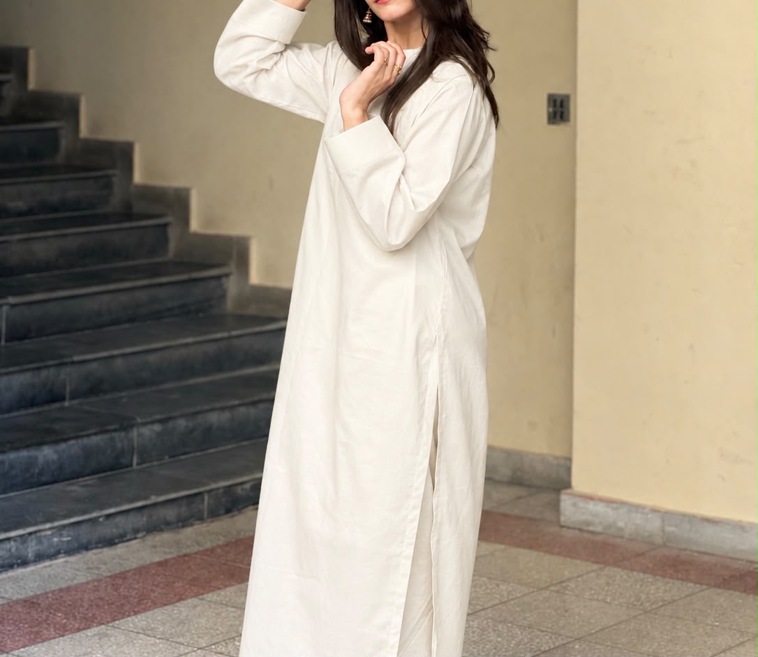 Khaddar- Offwhite Cream Classic Coord Set - Image 6