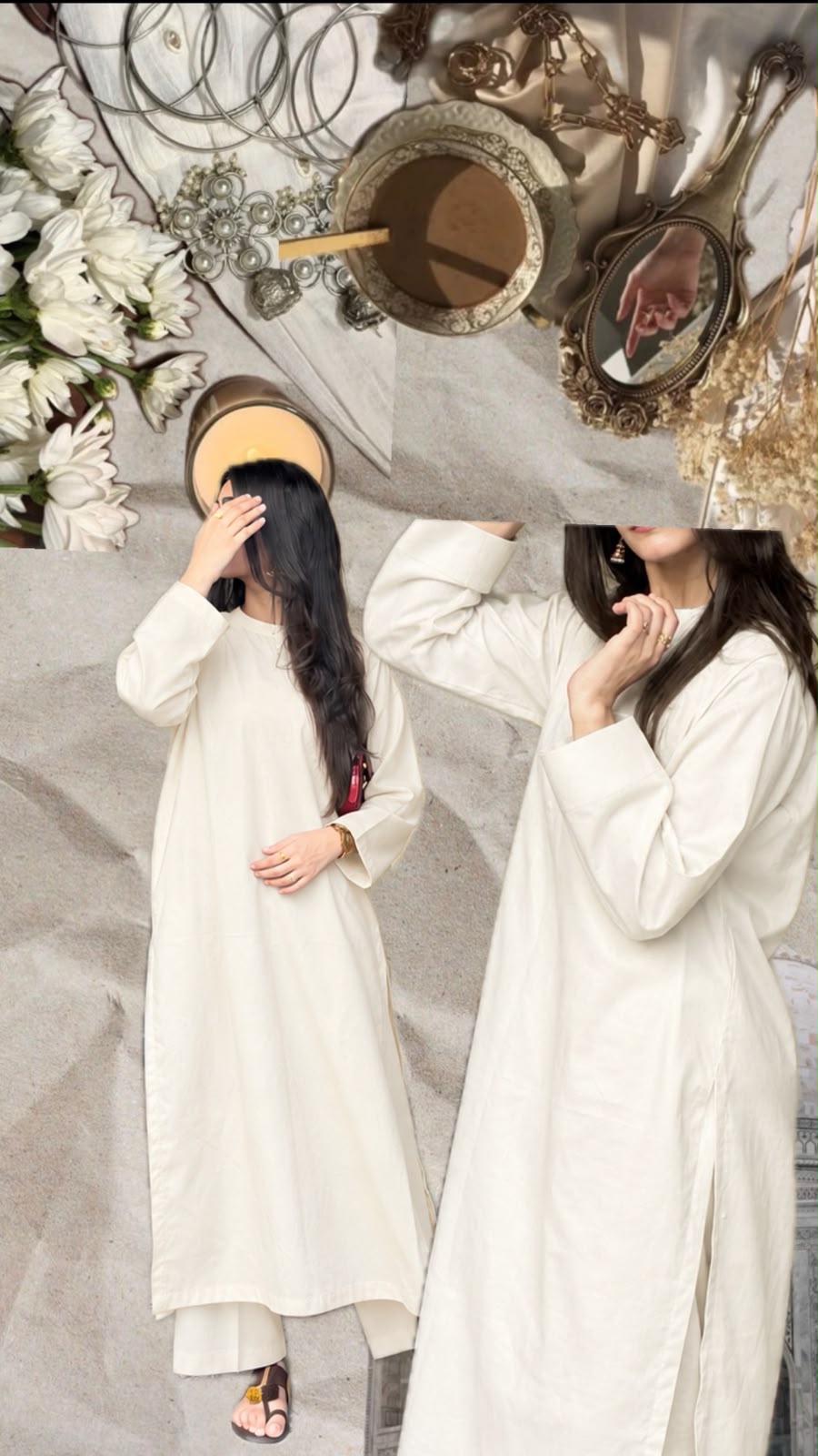 Khaddar- Offwhite Cream Classic Coord Set - Image 4